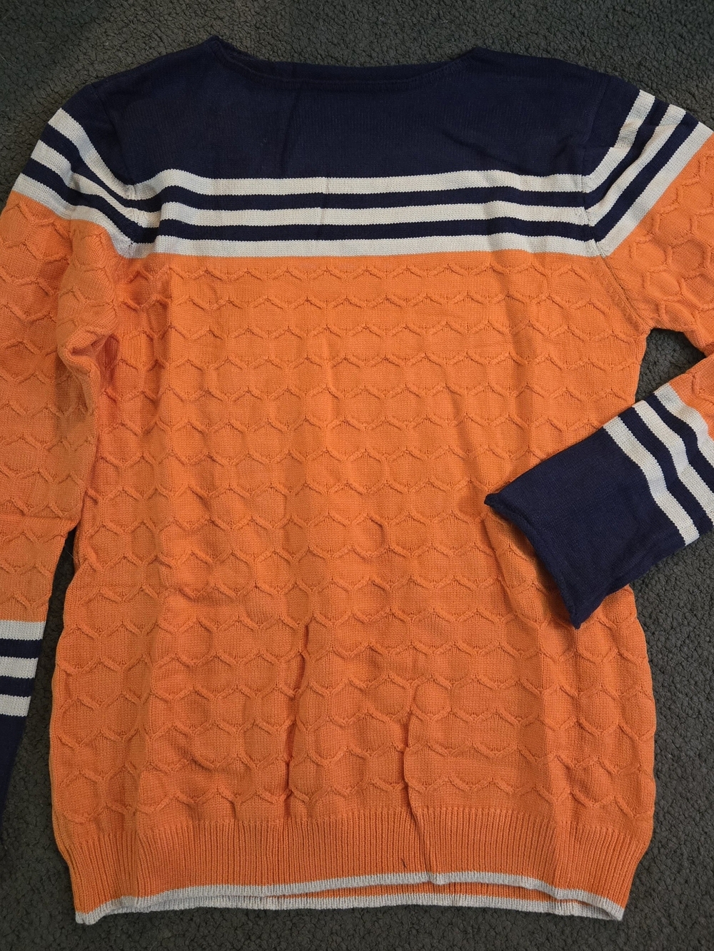 Source Unknown Orange Crewneck Sweater with Navy and White Stripes